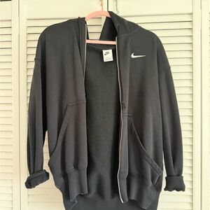 Nike Black Hoodie with White Swoosh and Silver Zipper